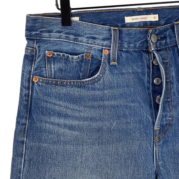 Levis Wedgie Straight Jeans 31 High Rise Button Fly Raw Hem Rigid Premium Denim - Picture 3 of 10